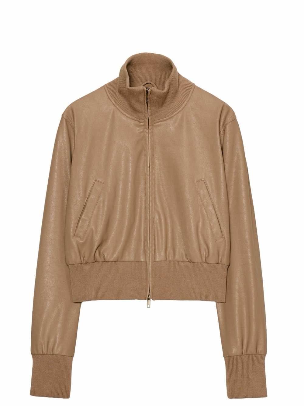NWT Zara Faux Leather Bomber Jacket Dark Camel 8490/793